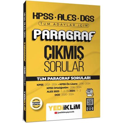 Yediiklim Yayınları 2025 KPSS ALES DGS Tüm Adaylar İçin Paragraf Tamamı Çözümlü Çıkmış Sorular