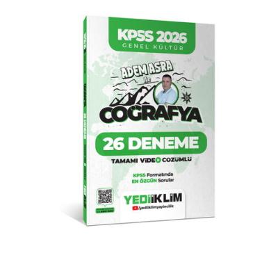 Yediiklim Yayınları KPSS 2026 Genel Kültür Adem Asra ile Coğrafya Tamamı Video Çözümlü 26 Deneme